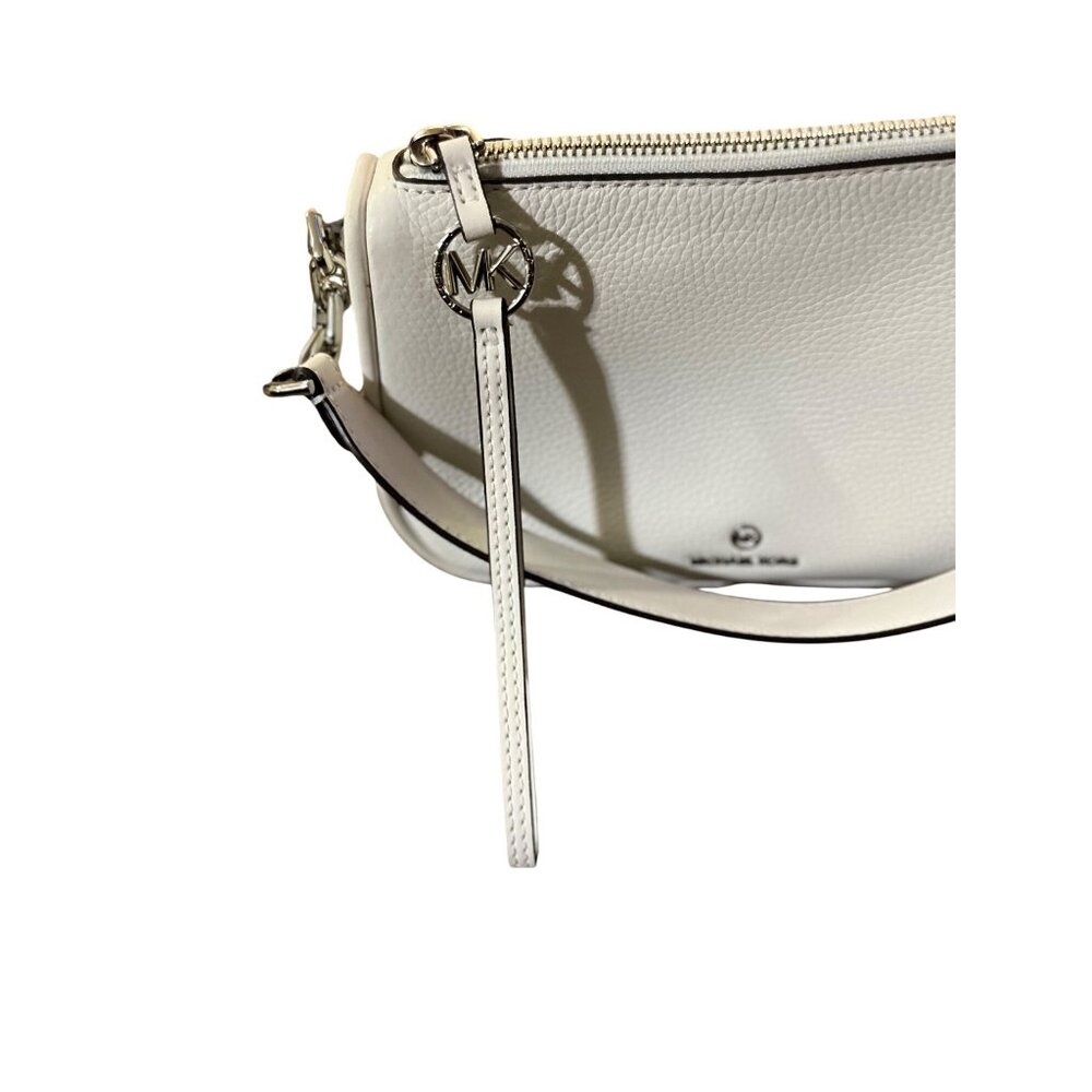 Michael Kors Small Cream Pebbled Leather Purse Wristlet Strap Silver HW Used - Picture 3 of 16